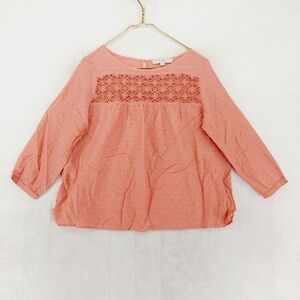 LOFT Women's Light Pink Long Sleeve Boat Neck Loose Fit Peasant Blouse 6244